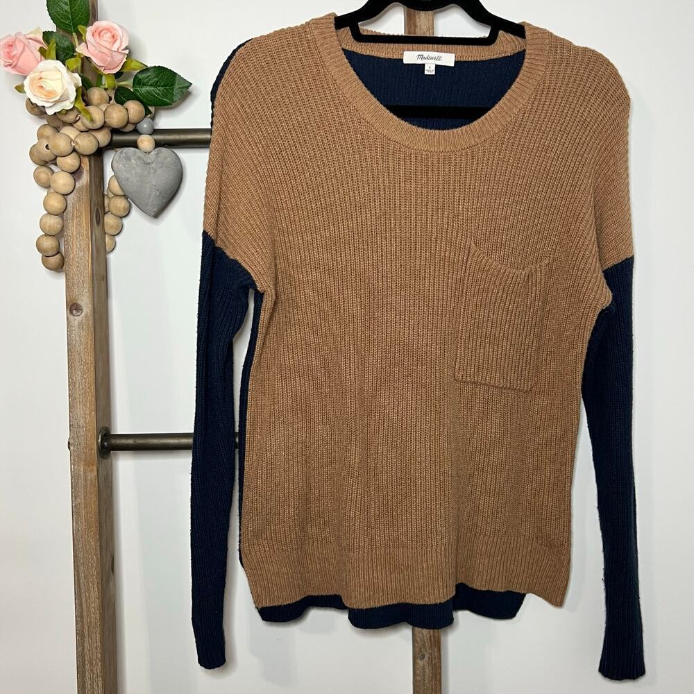 Madewell Long Sleeve Color Block Brown Navy Crew Neck‎ Sweater Size Small